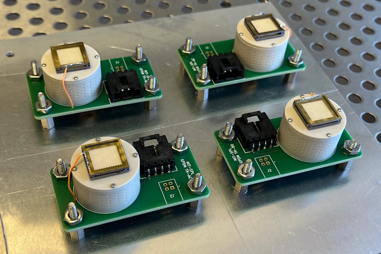 An image of four flight unit electrospray thrusters