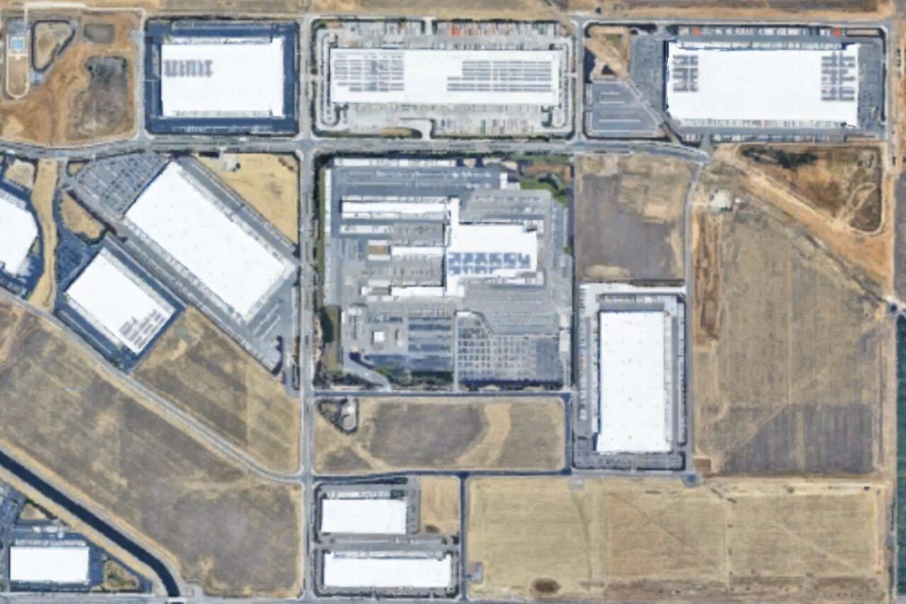 An aerial view of the Medline Industries distribution center in Tracy, California