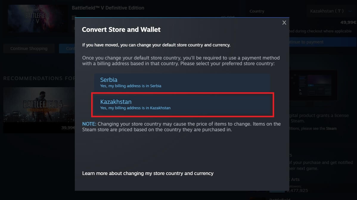 Steam Change Country Kazakhstan