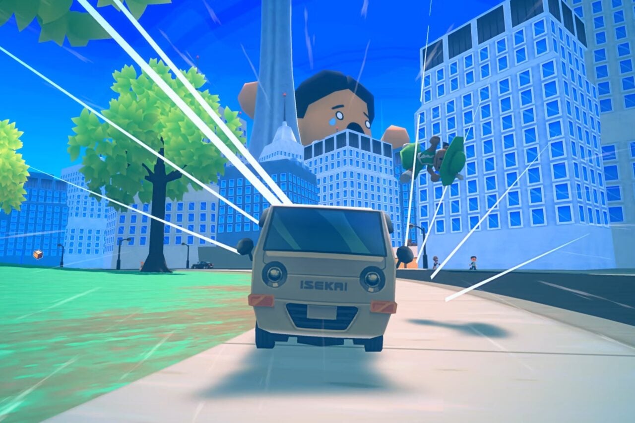 Truck Kun Is Supporting Me From Another World screenshot of a truck hitting a pedestrian.