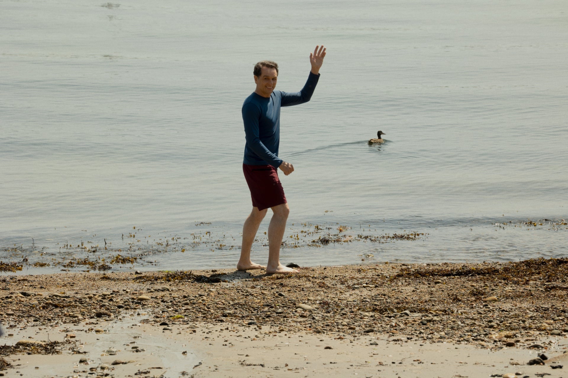 Mayor Tom (Matthew Rhys) takes a dip on 'Widow's Bay.'