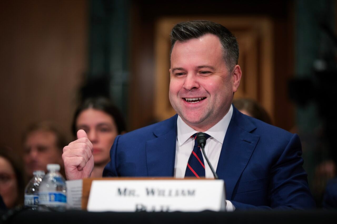 Bill Pulte, then-nominee for Director of the Federal Housing Finance Agency testifies at a hearing of the Senate Banking Committee on February 27, 2025 at the Dirksen Senate Building in Washington, DC.