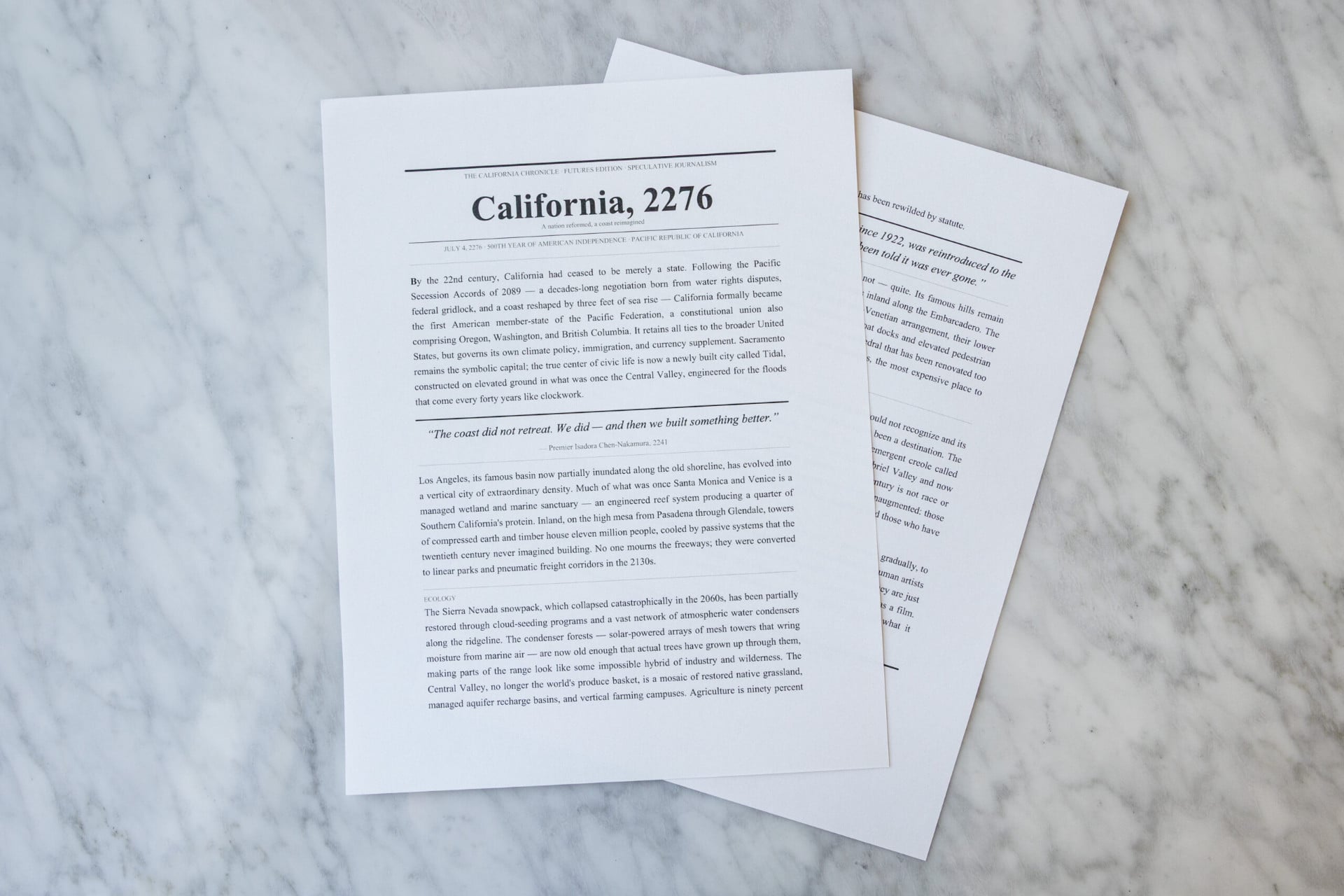 Predictions made by Anthropic's Claude AI with the prompt “Write me a prediction of what California will be like 250 years from July 4, 2026.” The predictions are included in an America 250 time capsule that will be buried in Philadelphia on July 4, 2026.