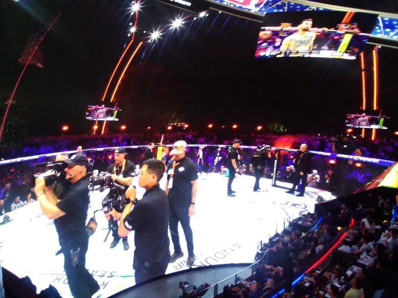 The UFC ring on the south lawn of the White House, viewed on a domed screen