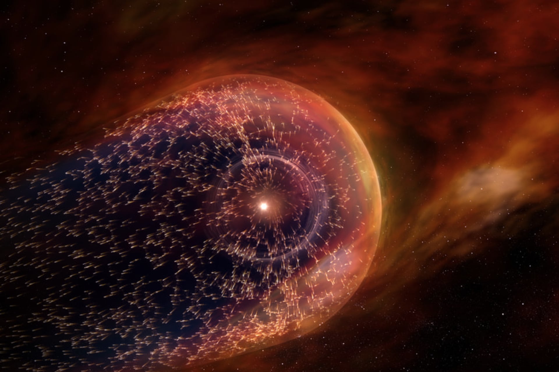 An artist's concept depicts the heliosphere.