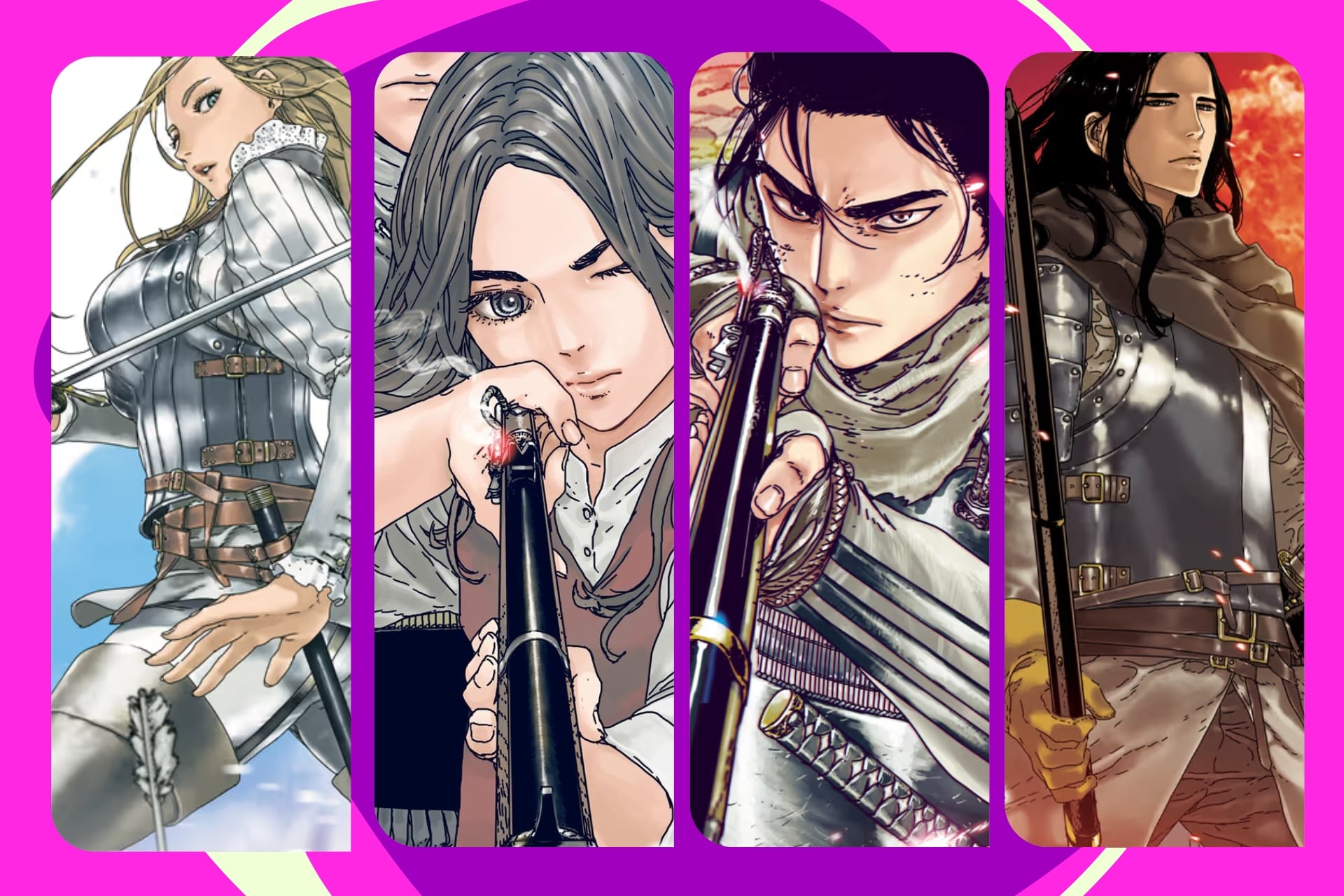 Collage of Issak manga volume covers.