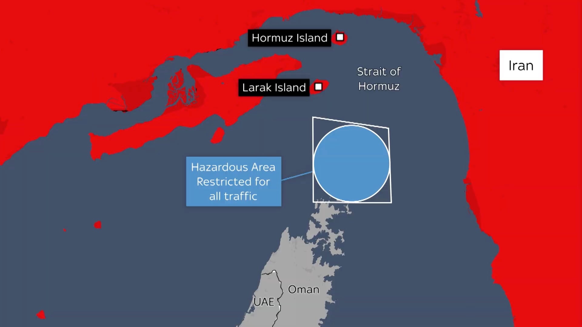 The area where Iran has placed mines in the Strait of Hormuz