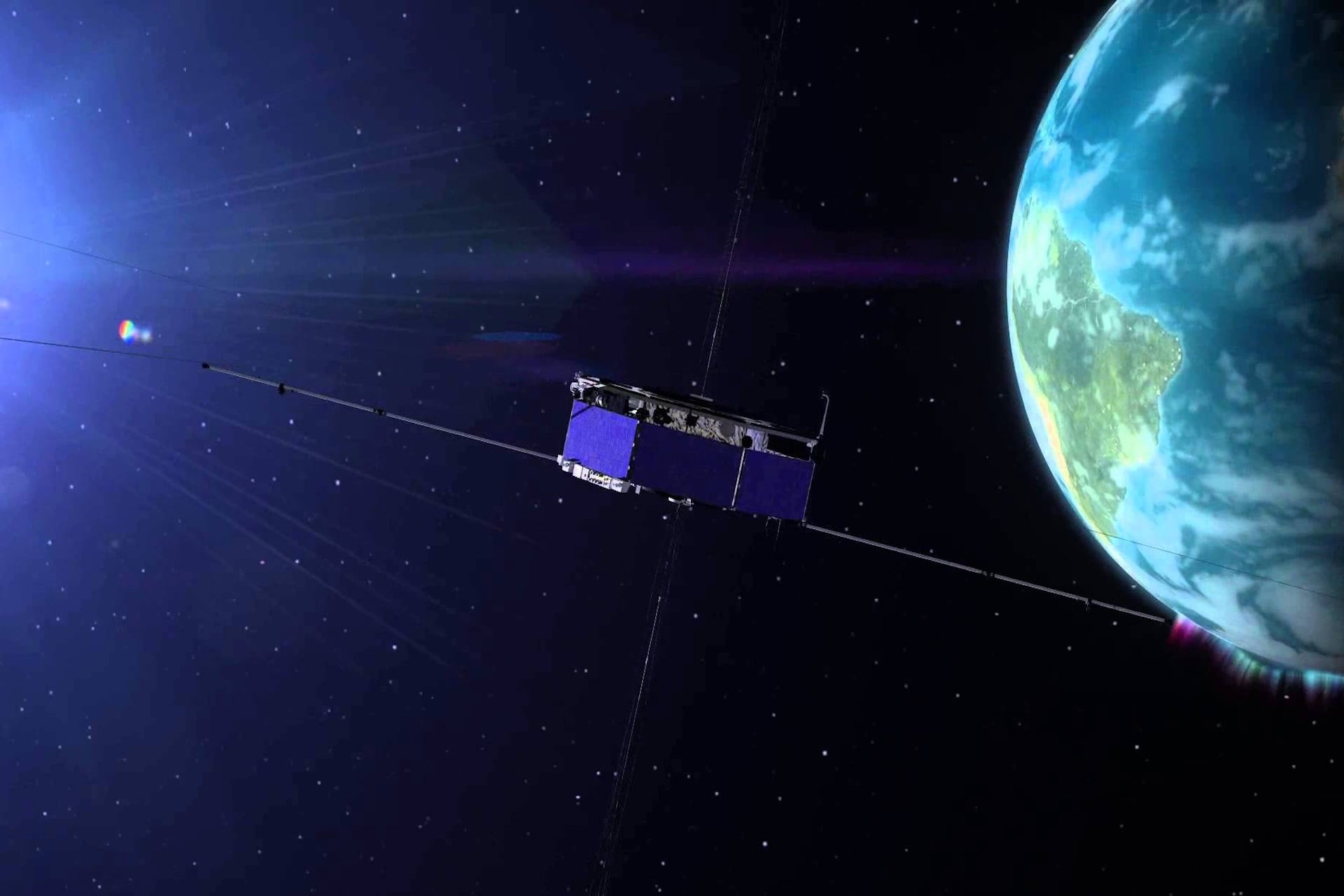 An illustration of a GPS satellite in Earth orbit.