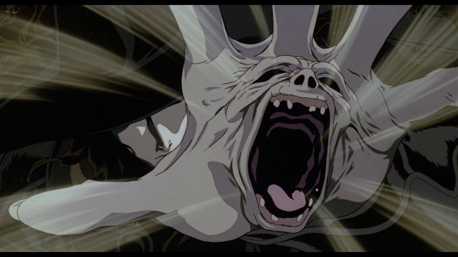 Vampire Hunter D: Bloodlust still of D using his left hand to suck up an enemy.