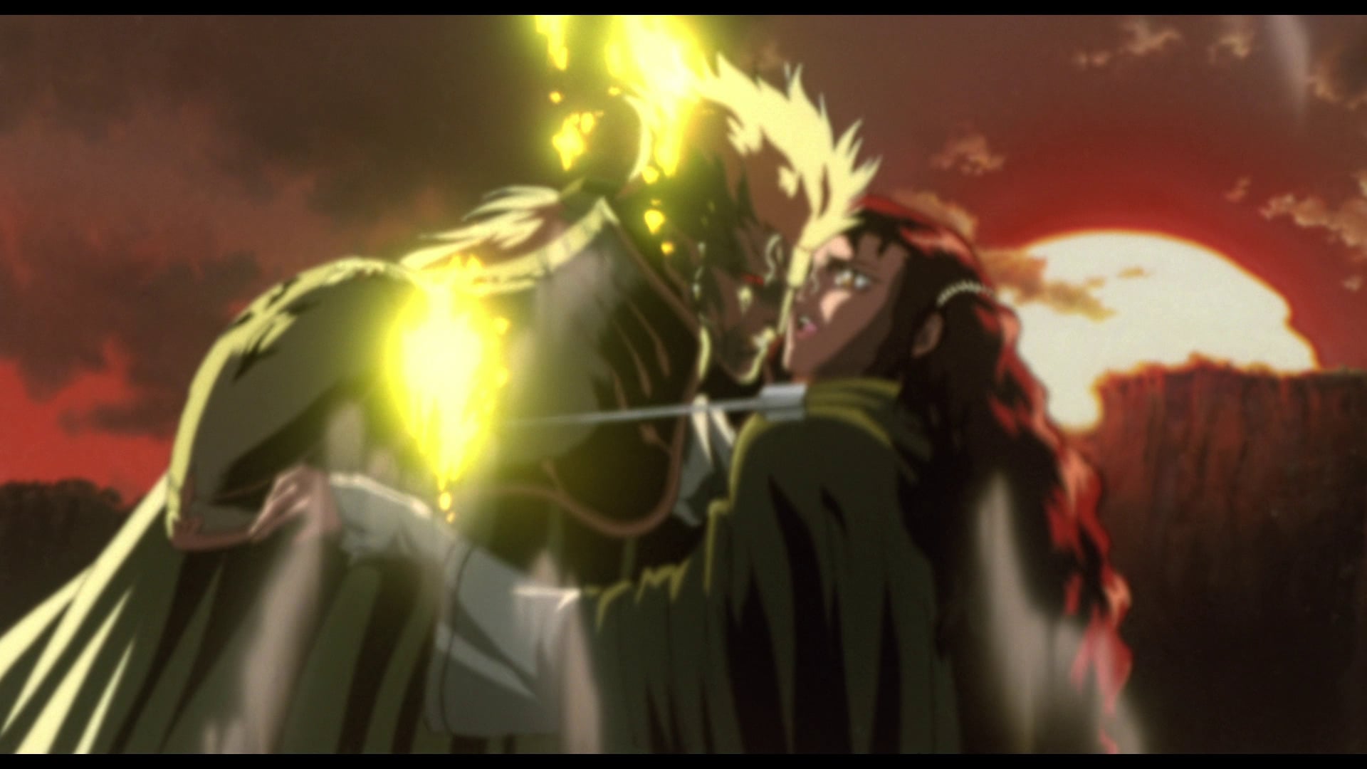Vampire Hunter D: Bloodlust still of Meier holding Charlotte in broad daylight.