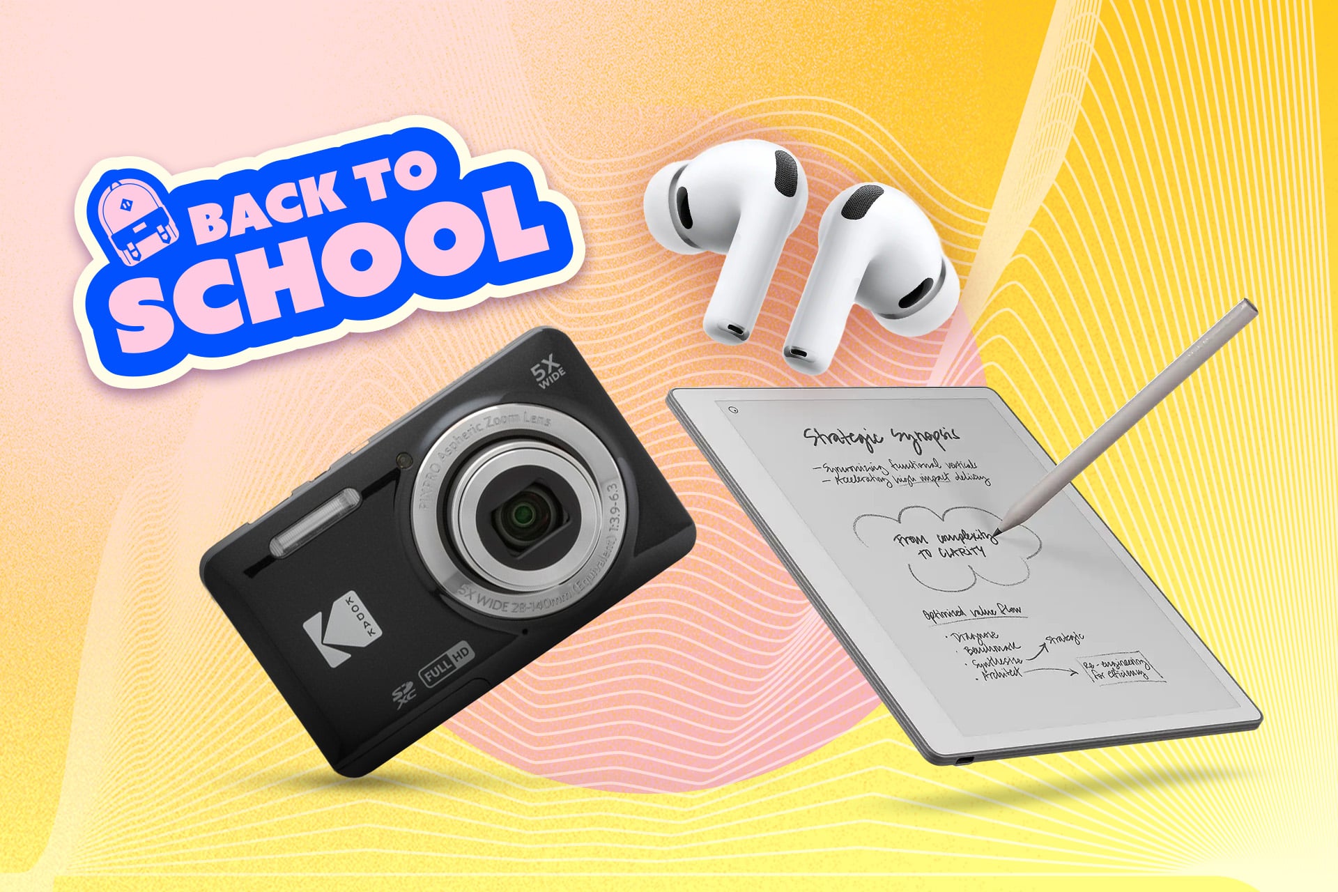 An image featuring gadgets from Gizmodo's "Best Tech to Help You Lock In" list.
