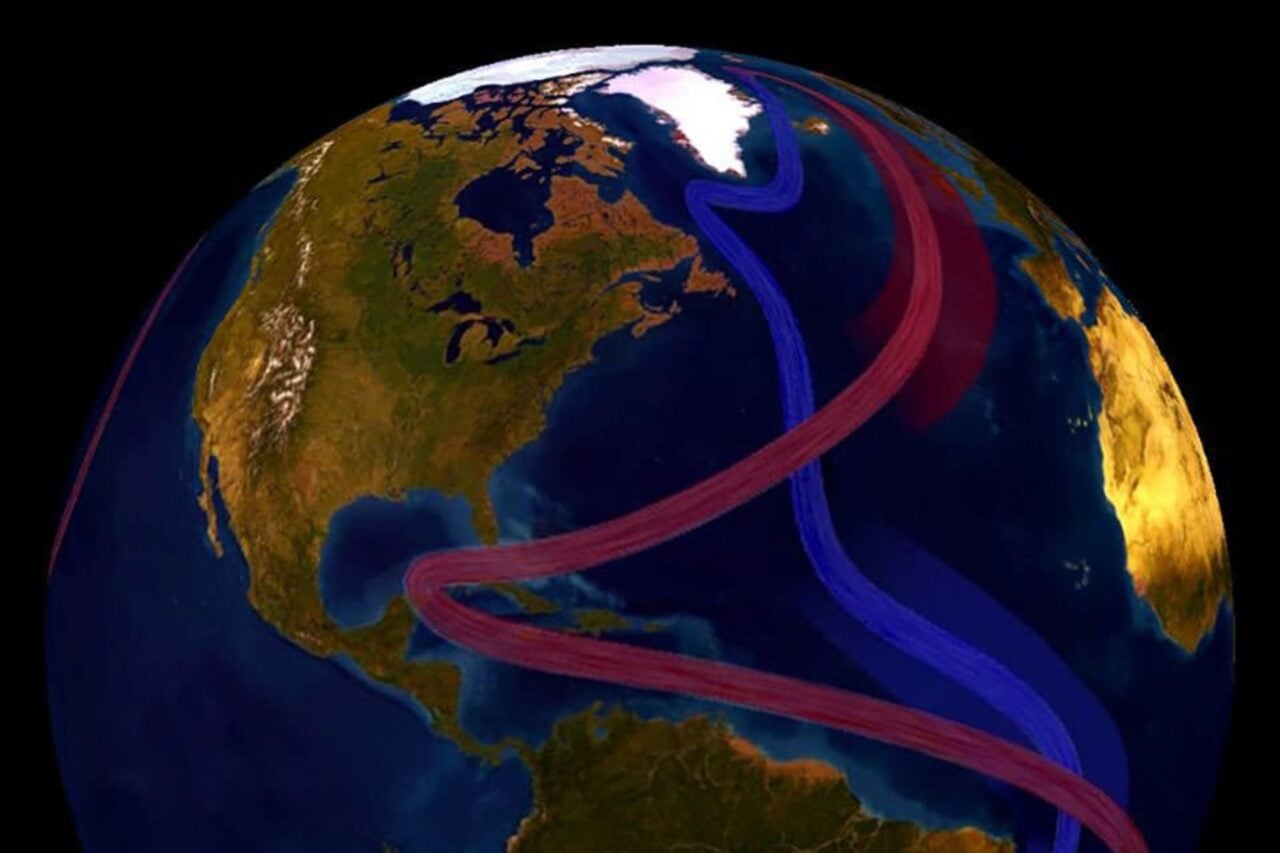 A graphic showing part of the global conveyor belt ocean current system