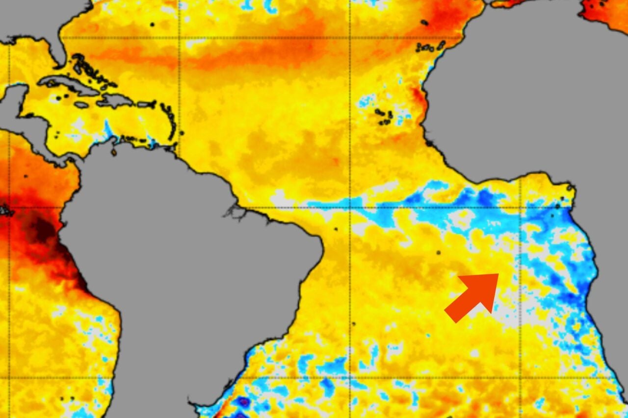 A map of sea surface temperature anomalies across the world's oceans