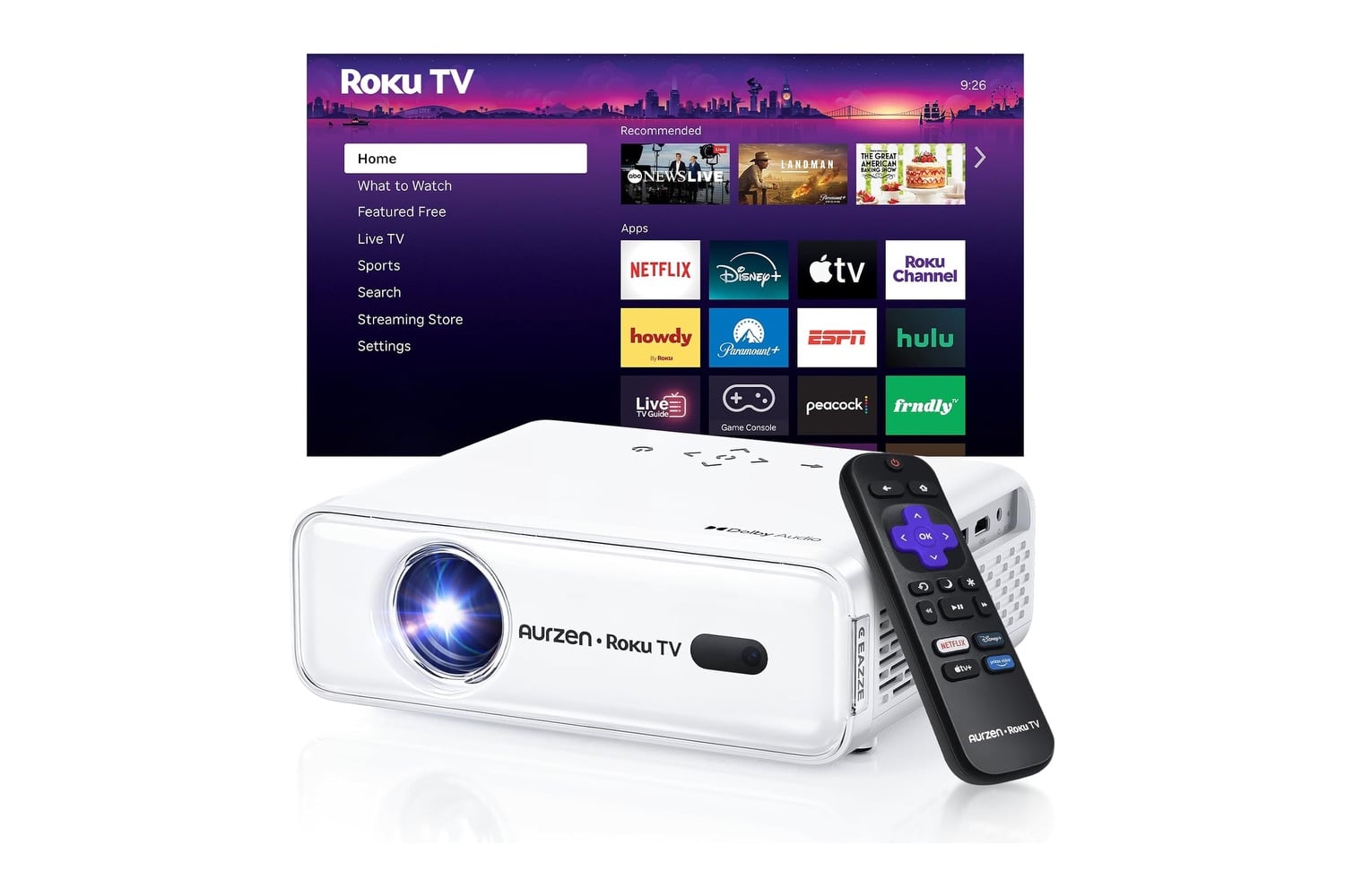 Aurzen Roku Tv D1r Smart Portable Outdoor Projector