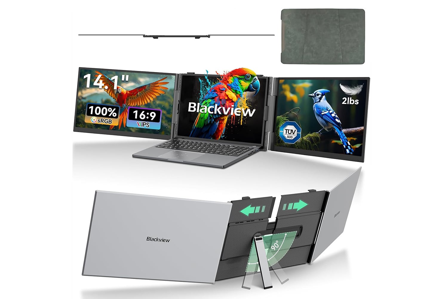 Blackview Dcm6 Triple Laptop Screen Extender,14 1080p Fhd Ips Portable External Screen