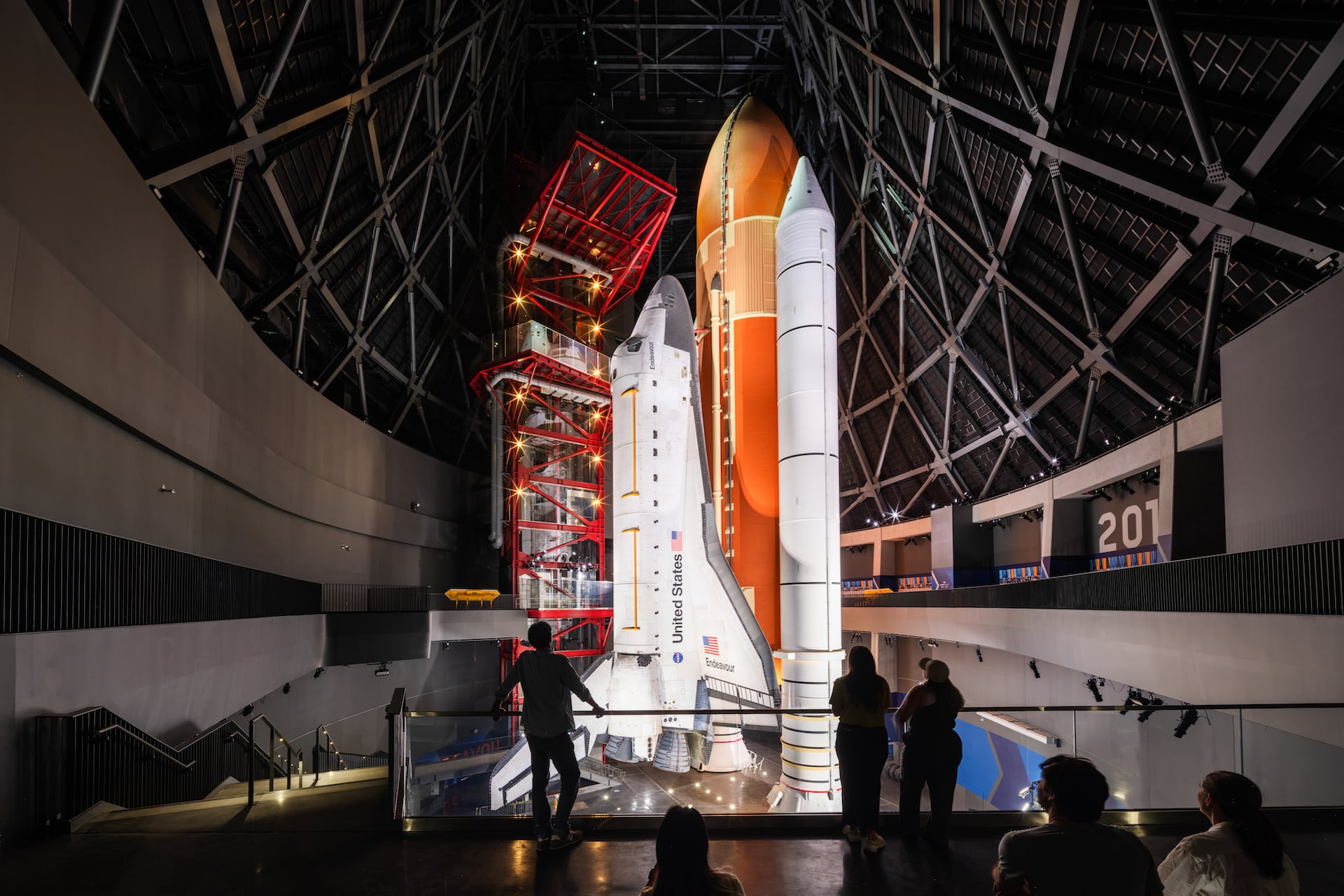 A view of the Space Shuttle Endeavor at the Samuel Oschin Shuttle Gallery.