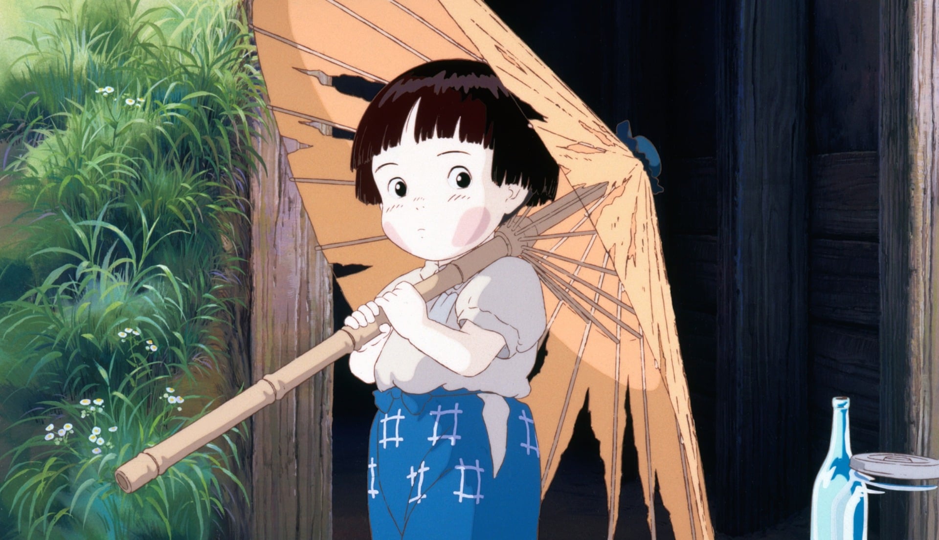 Grave of the Fireflies still of Setsuko. with an umbrella.