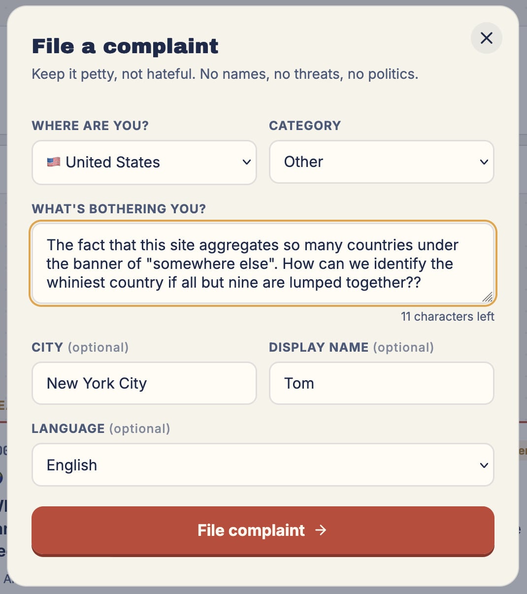 Petty Million complaint form