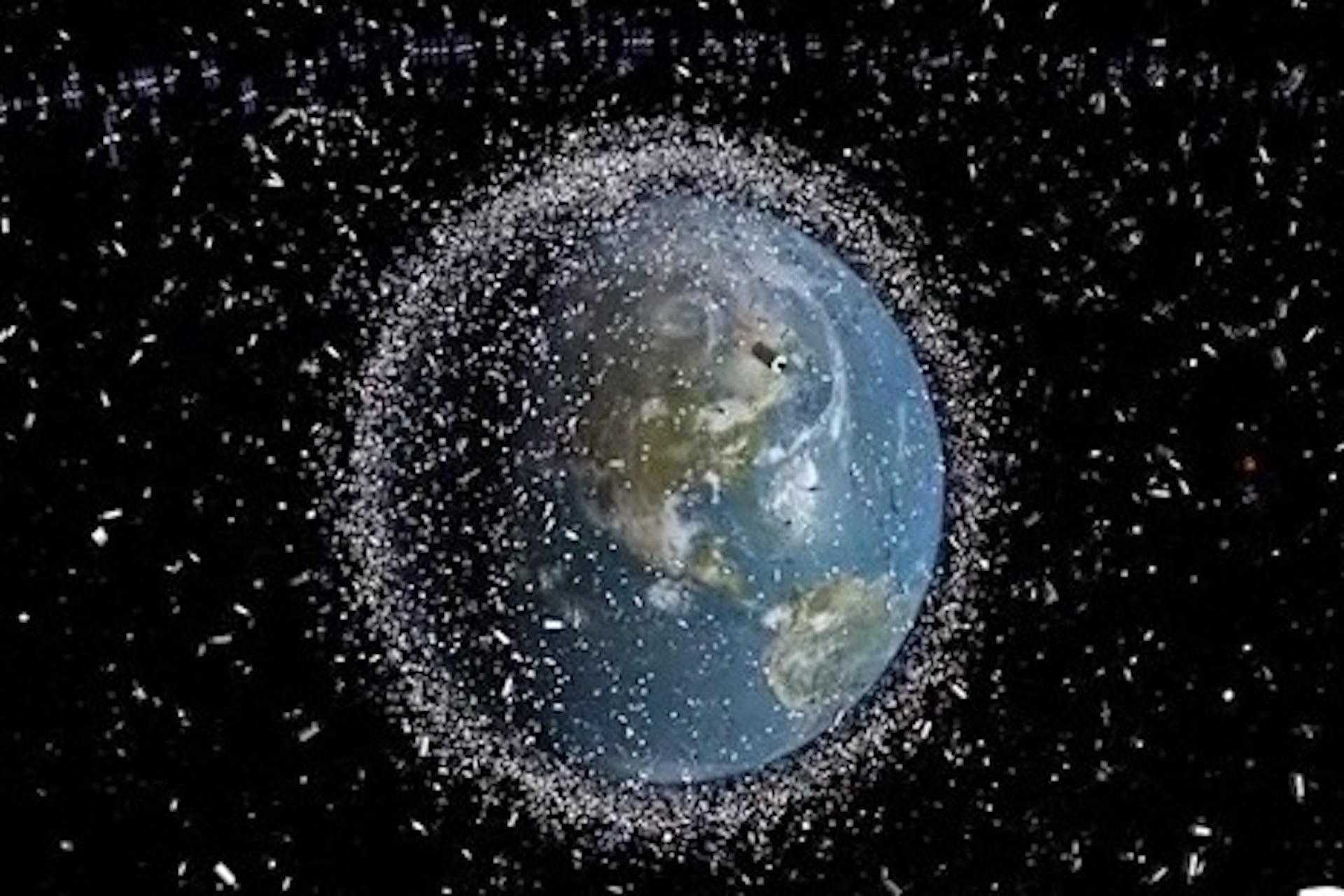An illustration of space debris around Earth.