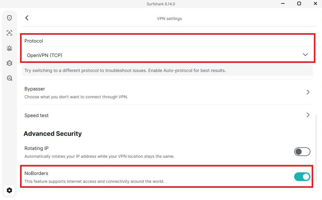 Surfshark China Relevant Settings