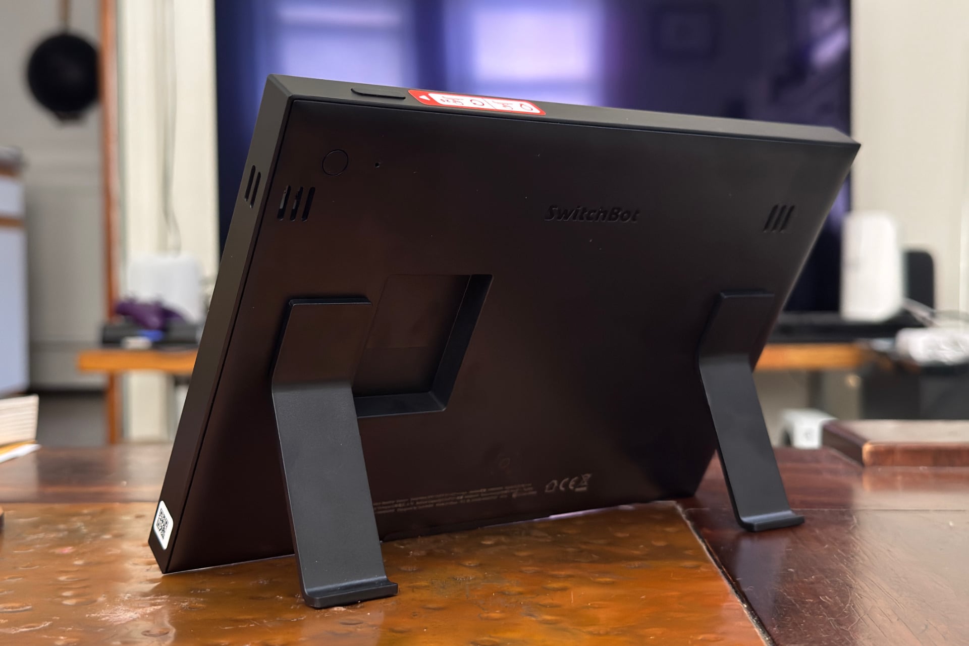 The back of the Home Dashboard on its two-piece tabletop stand.