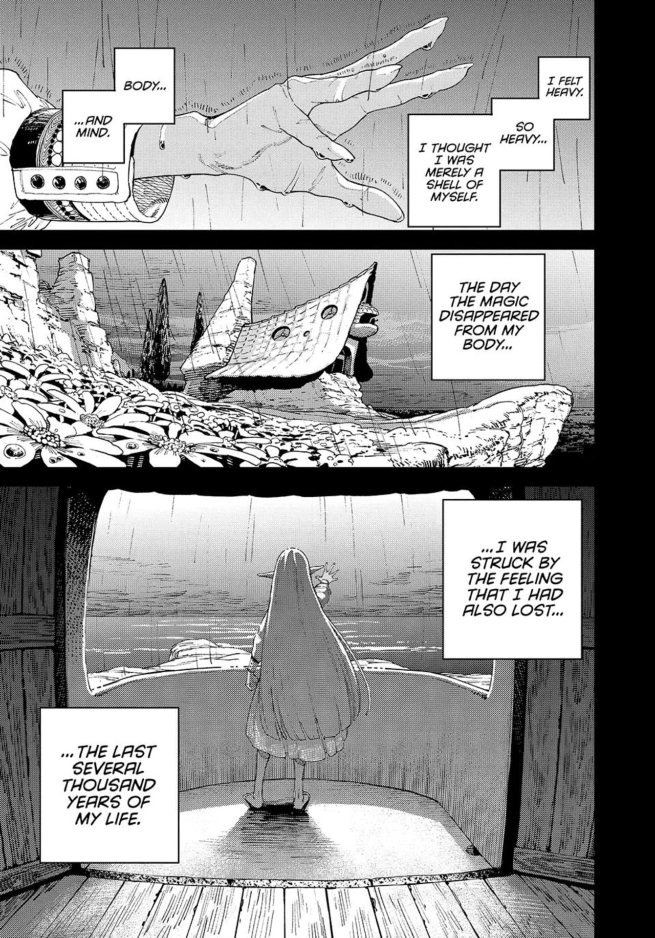 The Journey Of A Dark Elf With Fading Powers page of a depressed Amira.