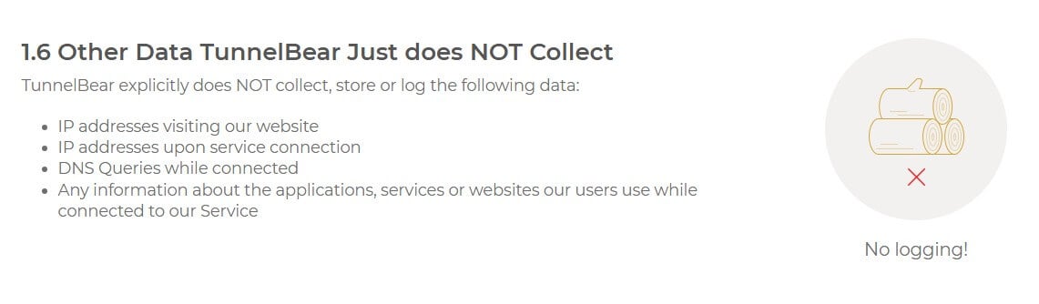 Tunnelbear No Log Policy Excerpt
