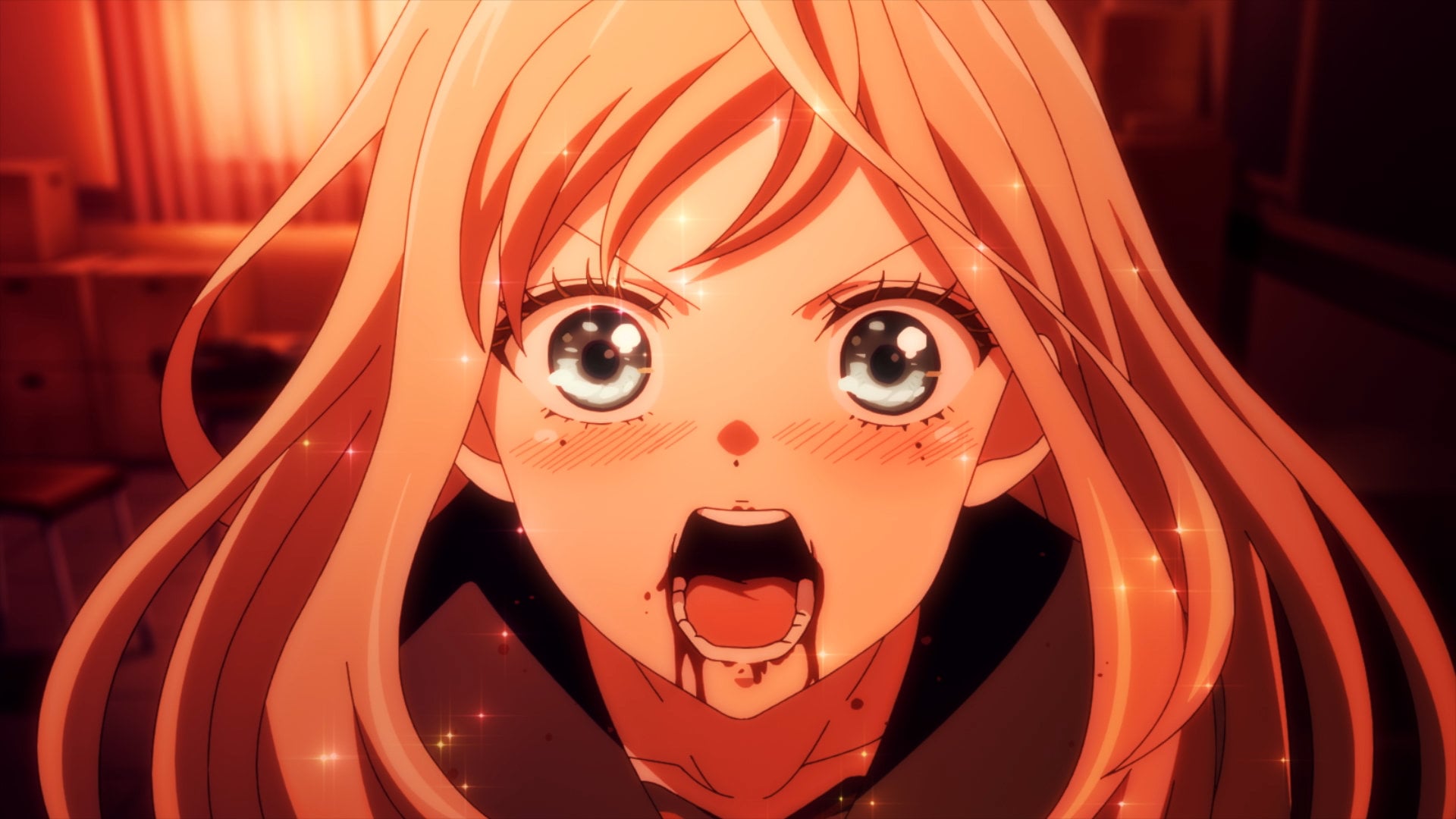 Young Girls Don't Play Fighting Games still of Mio bleeding from her mouth.