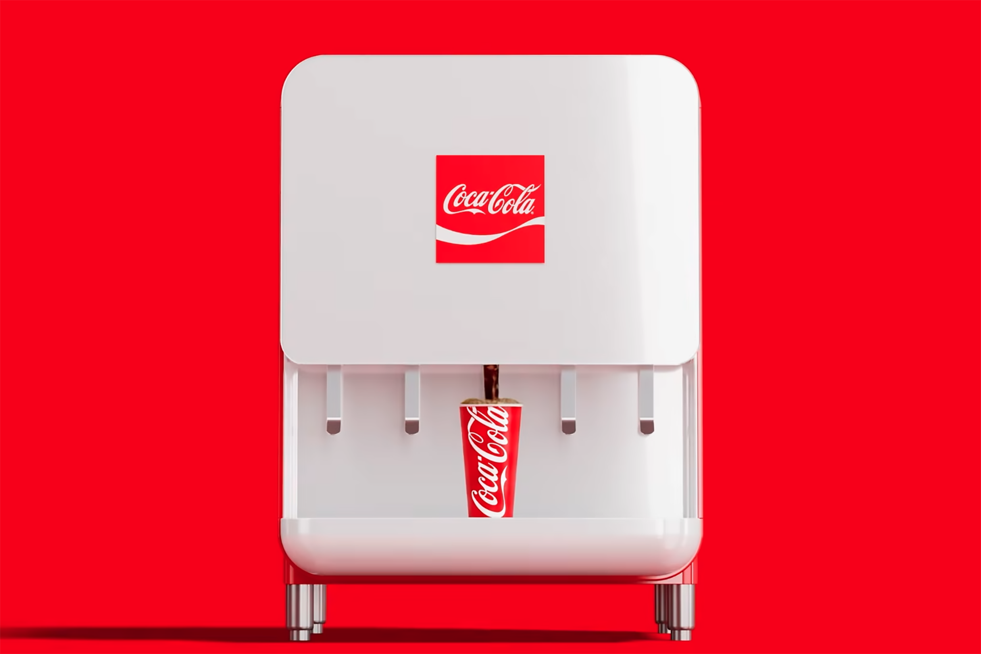 A still from Coca-Cola's new brand identity video shows a Coke fountain machine.
