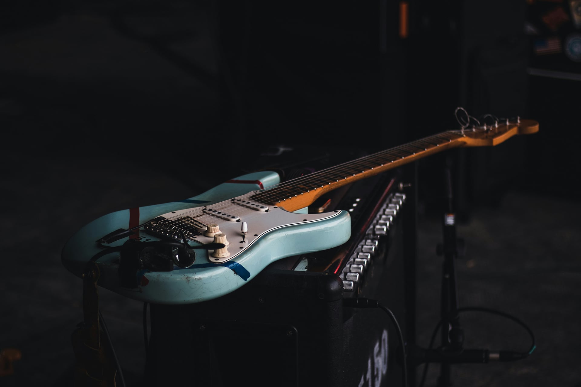 Electric guitar on amplifier
