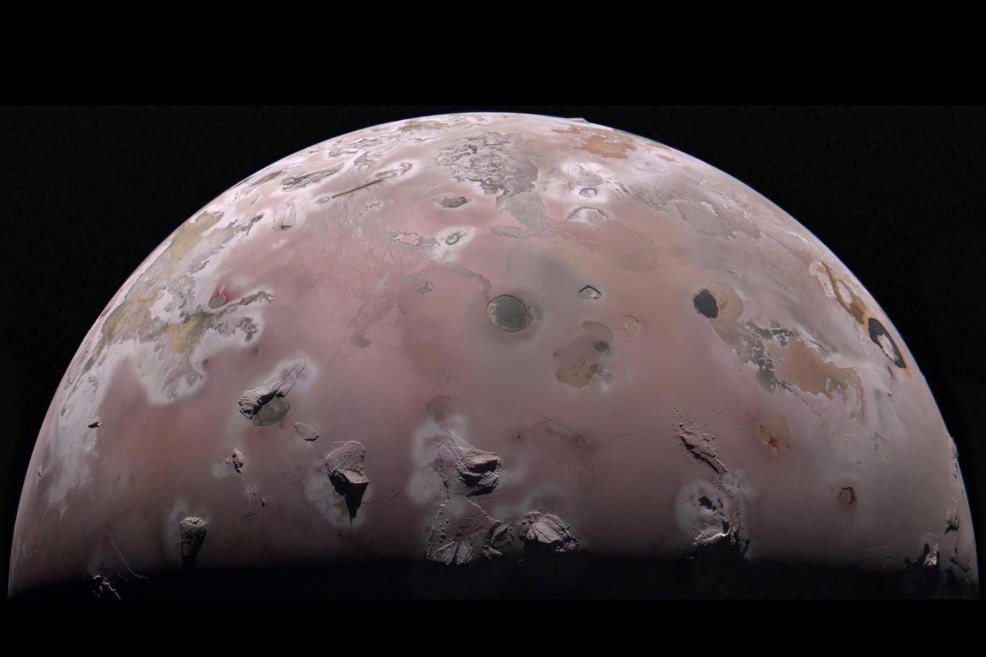 The north polar region of Jupiter’s volcanic moon Io as captured by NASA’s Juno.
