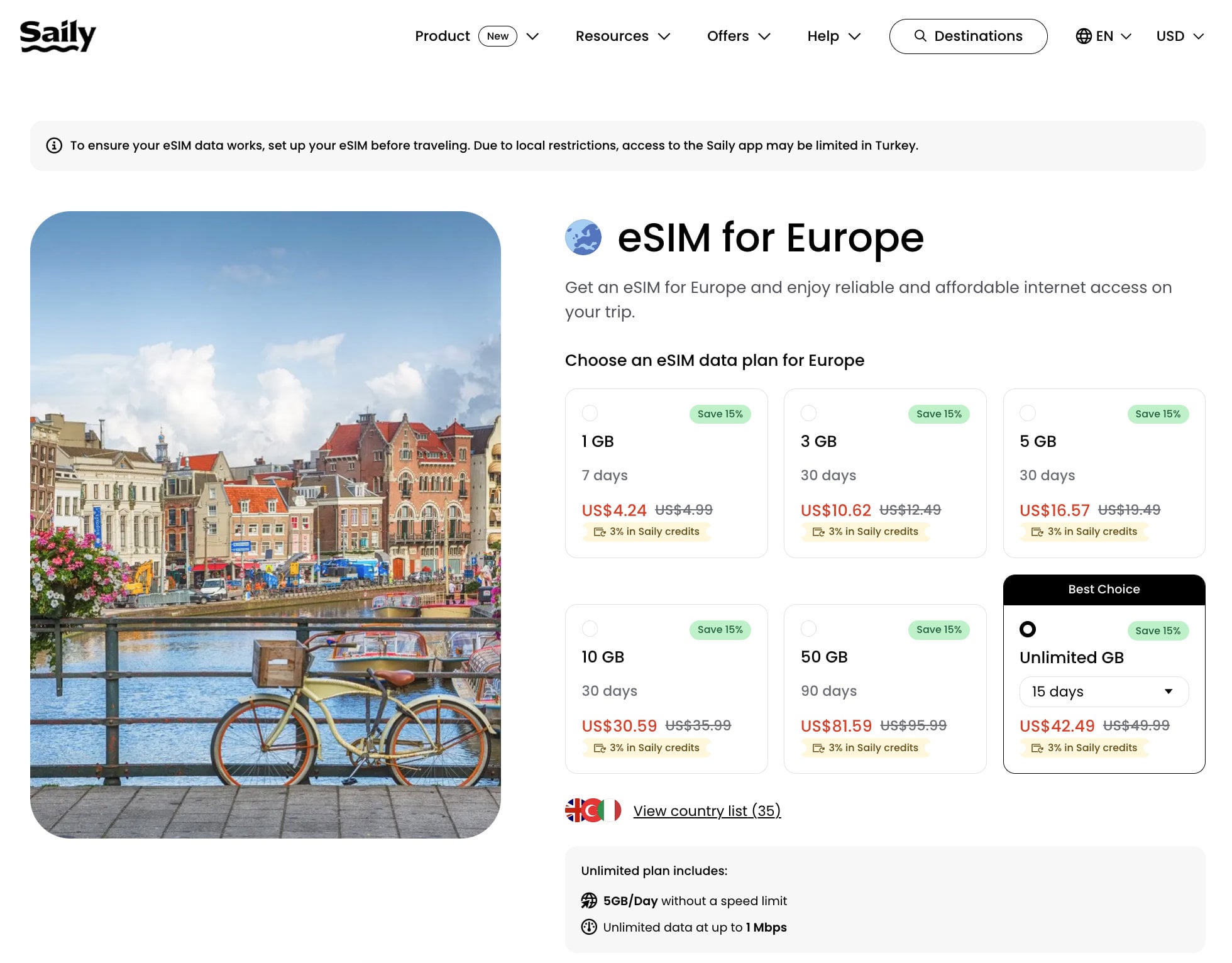 Saily eSIM Europe