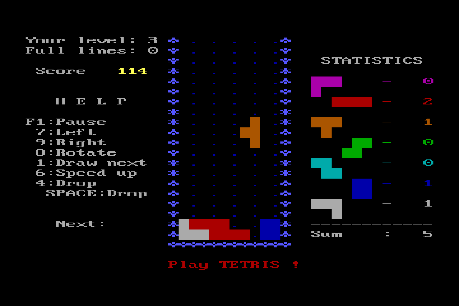 Tetris DOS screenshot