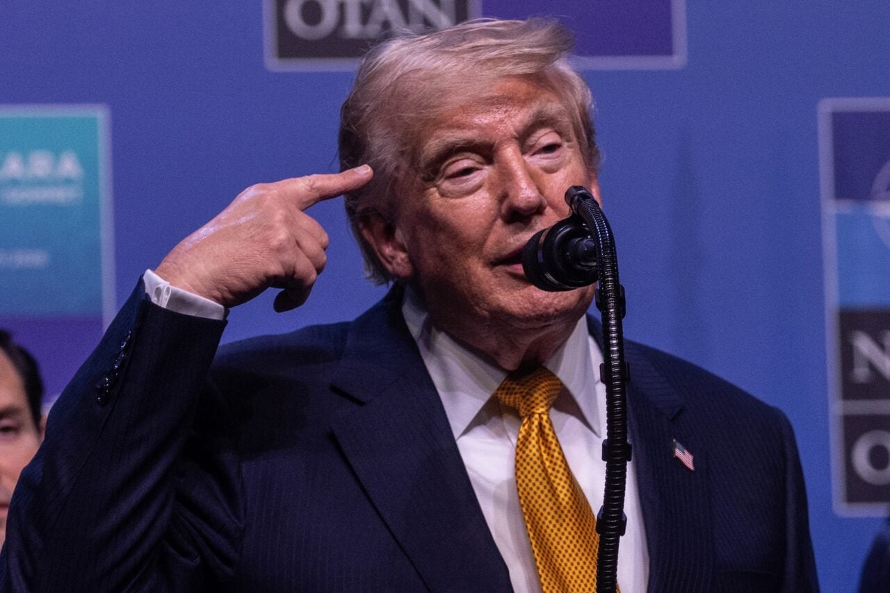 U.S. President Donald Trump holds a press conference at Beştepe Presidential Compound during the NATO Summit on July 8, 2026 in Ankara, Turkey.