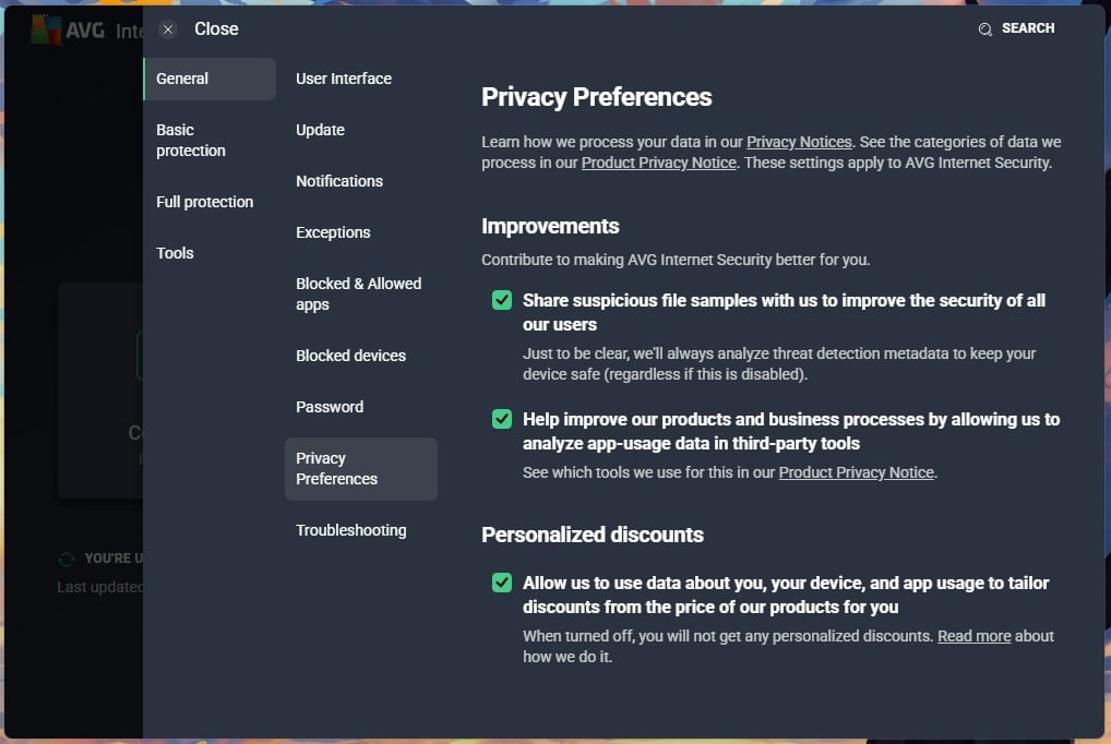 Avg Privacy Settings Pre Checked