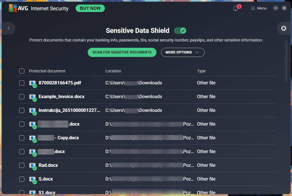 Avg Sensitive Data Shield Documents Protected