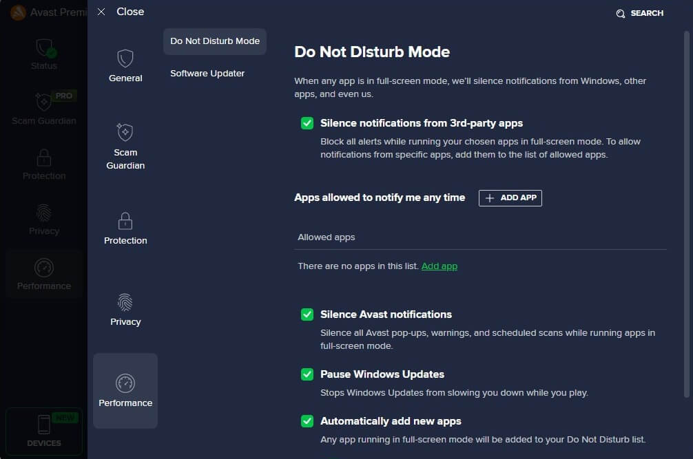 Avast Do Not Disturb