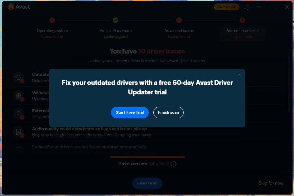 Avast Driver Updater Prompt