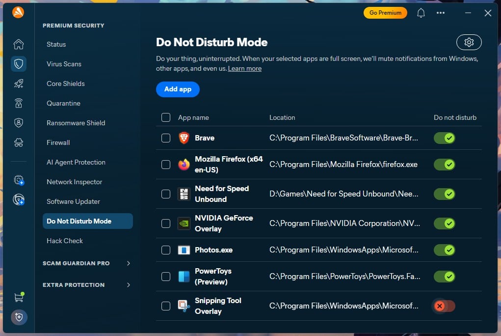 Avast One Do Not Disturb