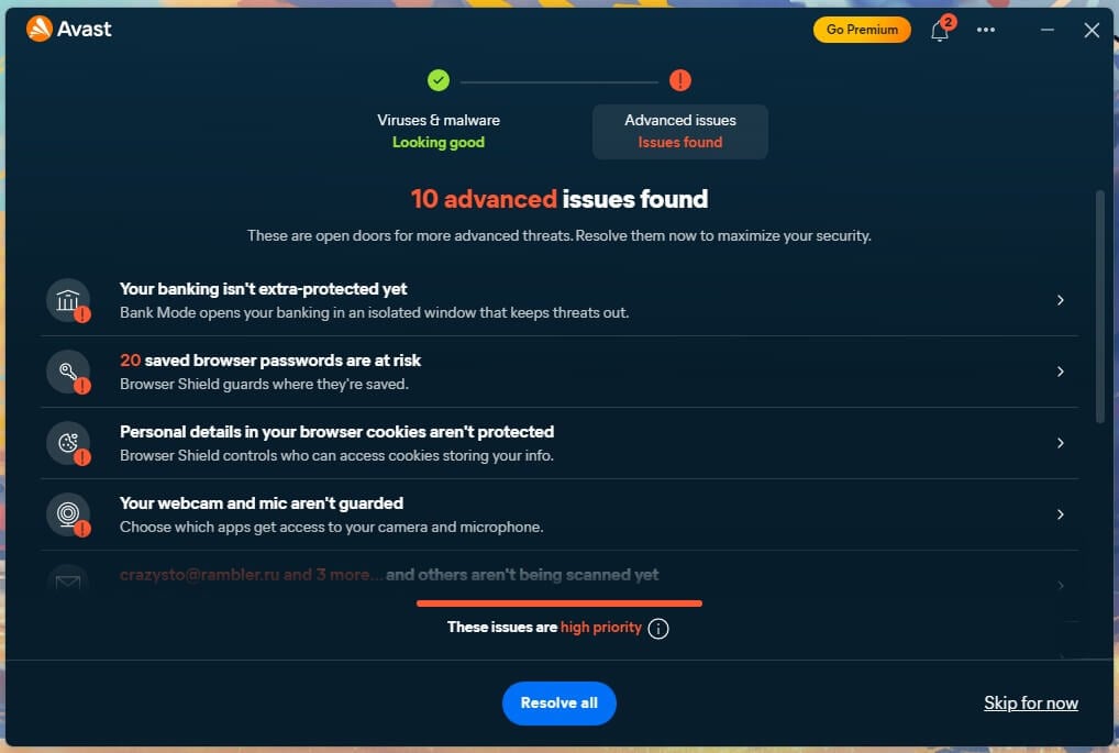 Avast One Free Malware Found