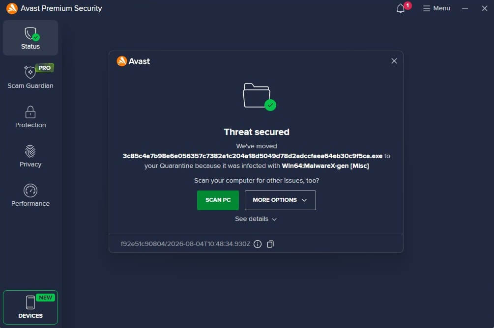 Avast Threat Detected