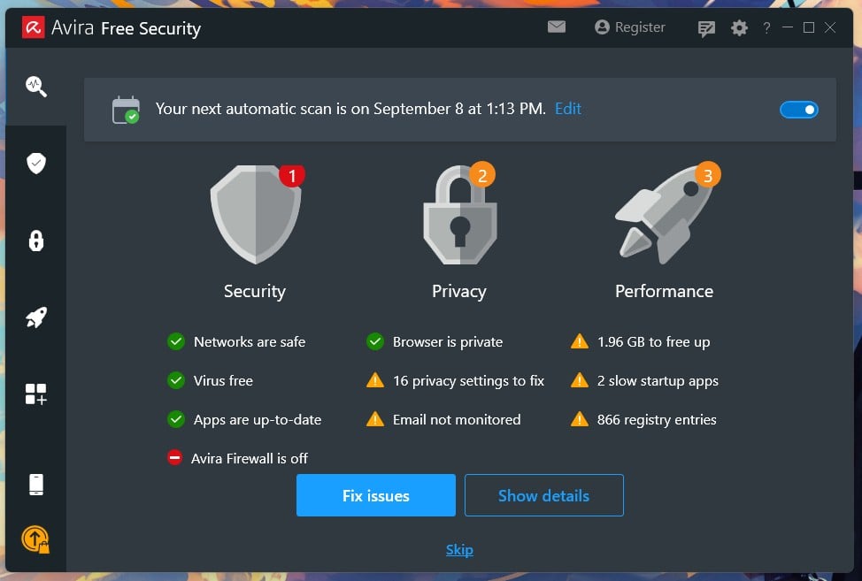Avira Free Issues Found