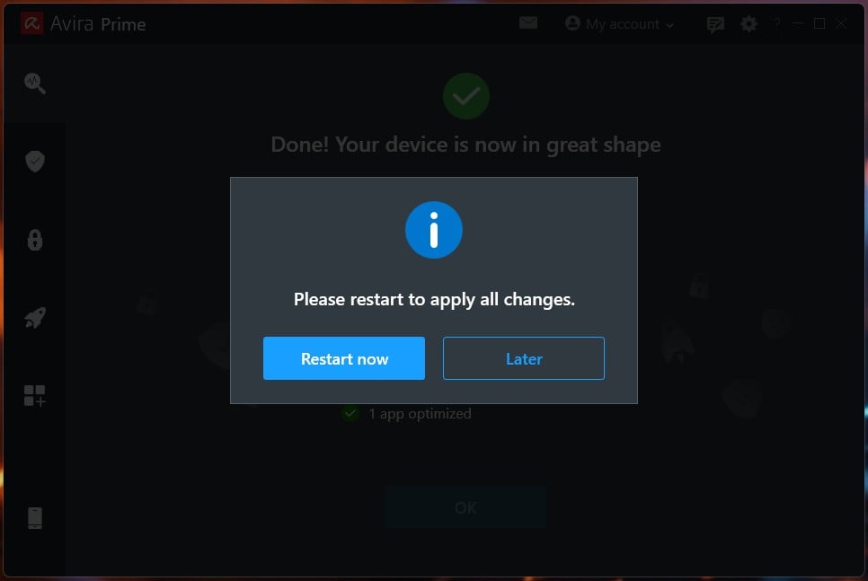 Avira Prime Fixing Issues Restart