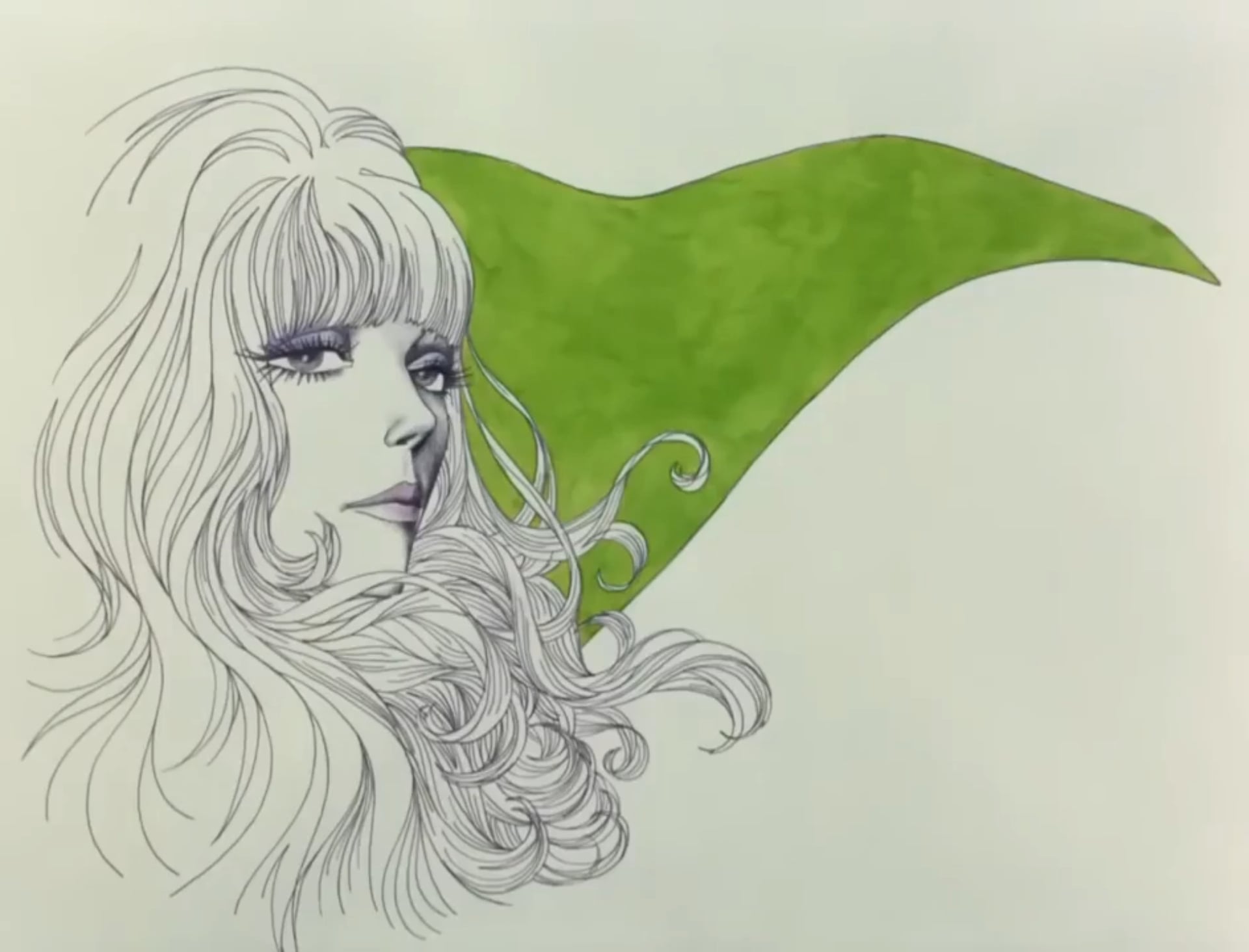 Belladonna Of Sadness illustration of Jeanne in a green cloak.