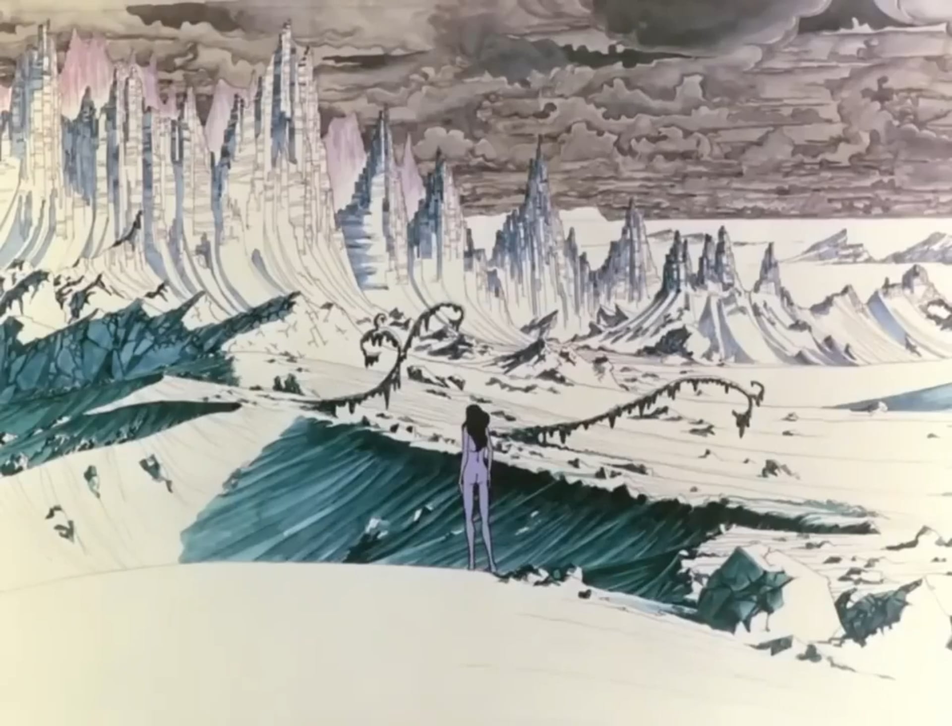 Belladonna Of Sadness illusration of Jeanne wandering a desert.