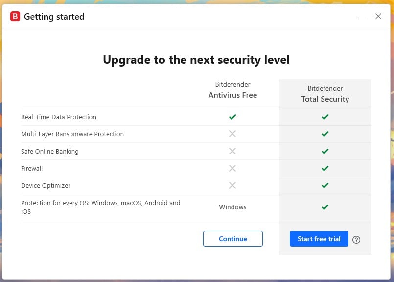 Bitdefender Upgrade Prompt