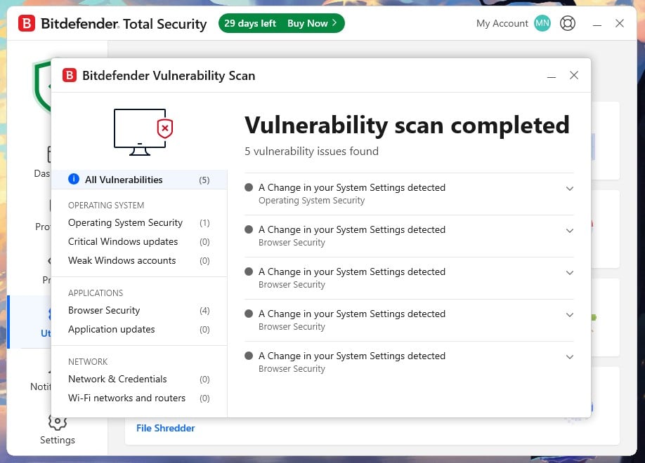Bitdefender Vulnerability Scan