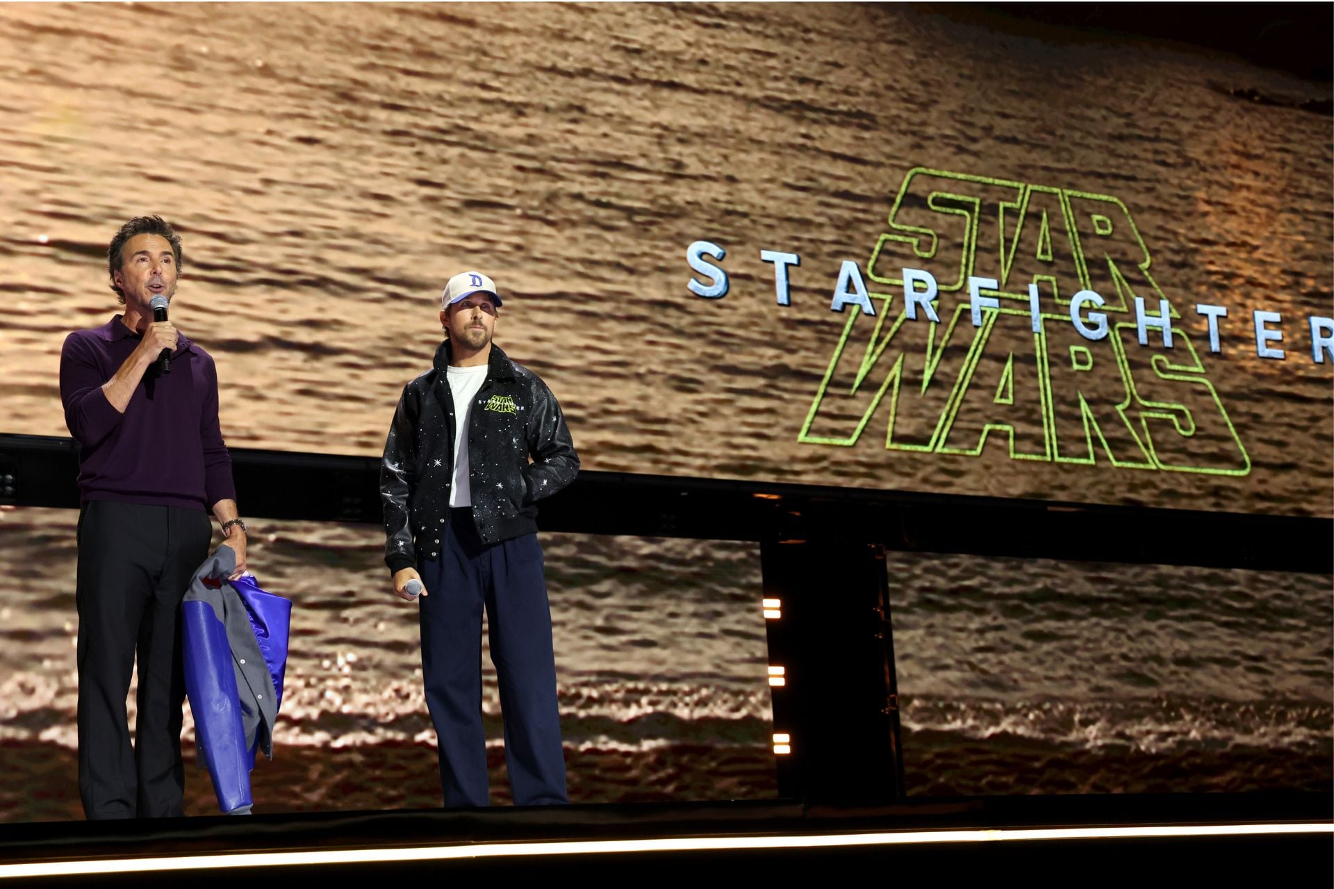 Shawn Levy and Ryan Gosling at D23 for Star Wars Starfighter.