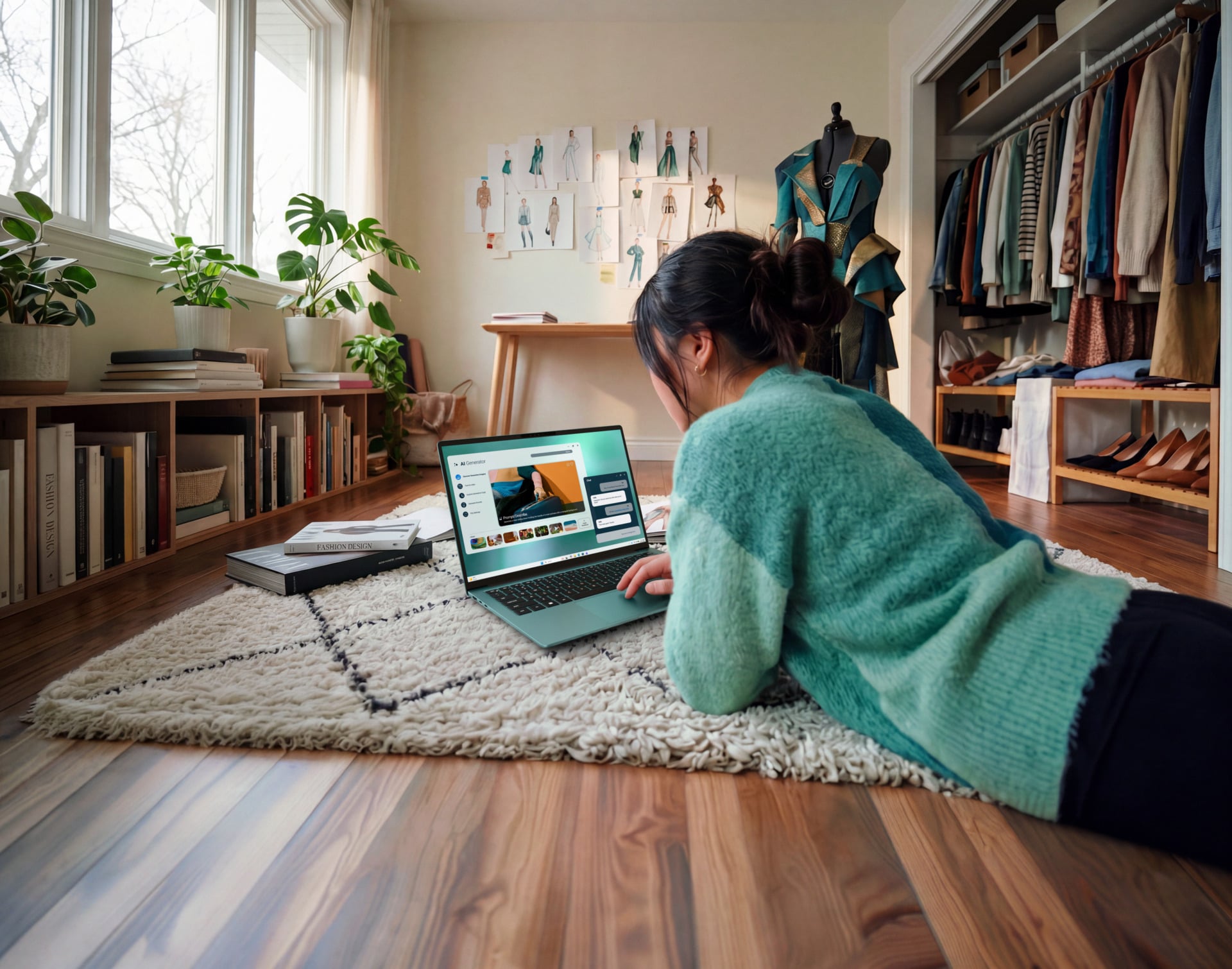 Ds14270 Agent Smith 14 Dell Plus Laptop Woman Using Velvet Green