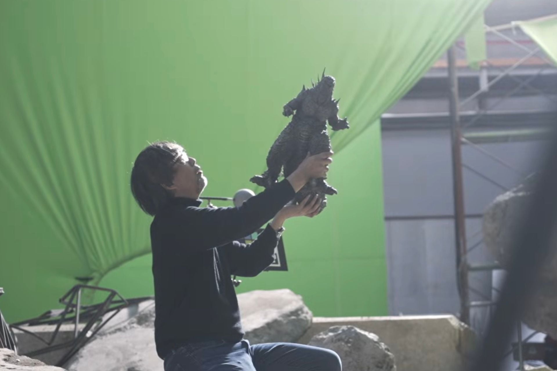 A behind the scenes image from the set of 'Godzilla Minus Zero.'